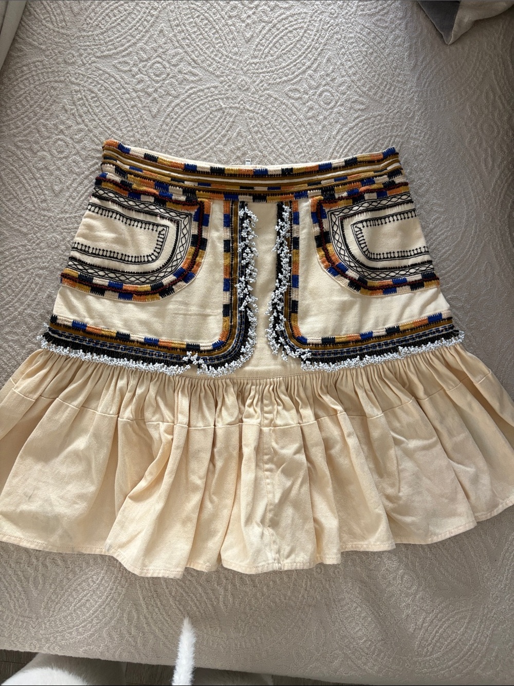 Isabel Marant Cream Embroidered Tiered Mini Skirt